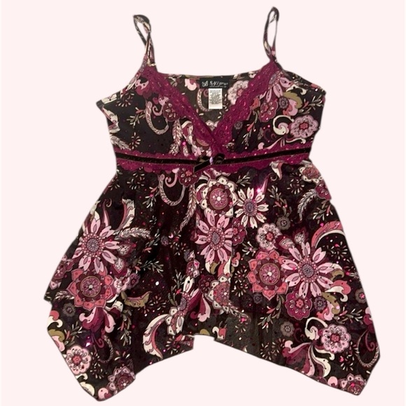 Self Esteem Tops - Self Esteem Spaghetti Strap Top with Sparkles and Asymmetrical Hem XL